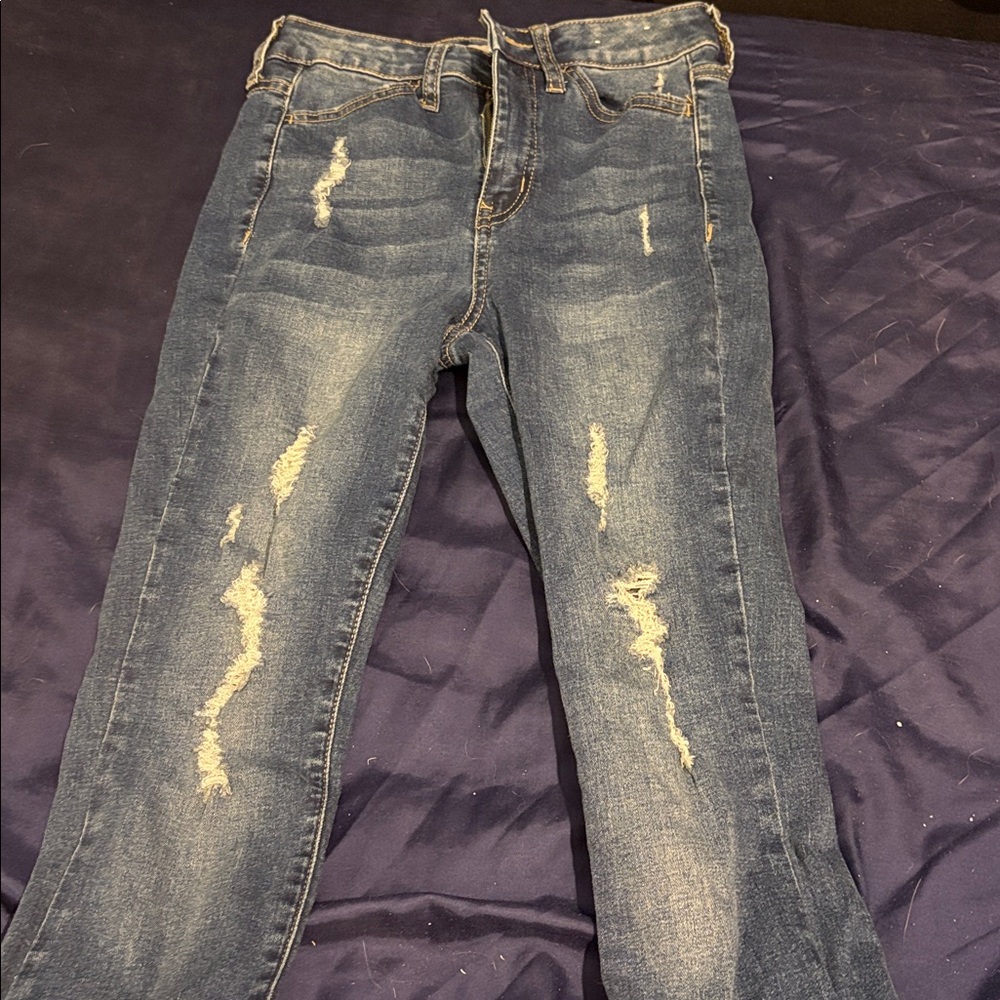 SO Women's Skinny Jeans - Distressed Blue
